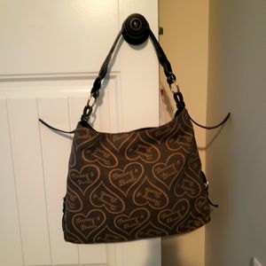 Vtg Dooney & Bourke Black Denim Hearts Large Monogram Tote Bag